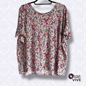 Ann Taylor LOFT Linen Collection Floral Flutter Sleeve Blouse Size XL